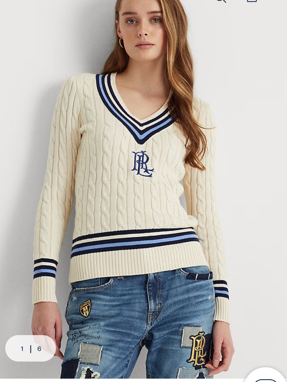 Lauren Ralph Lauren Logo Cricket Sweater Classic Polo V Neck Hamptons size Small